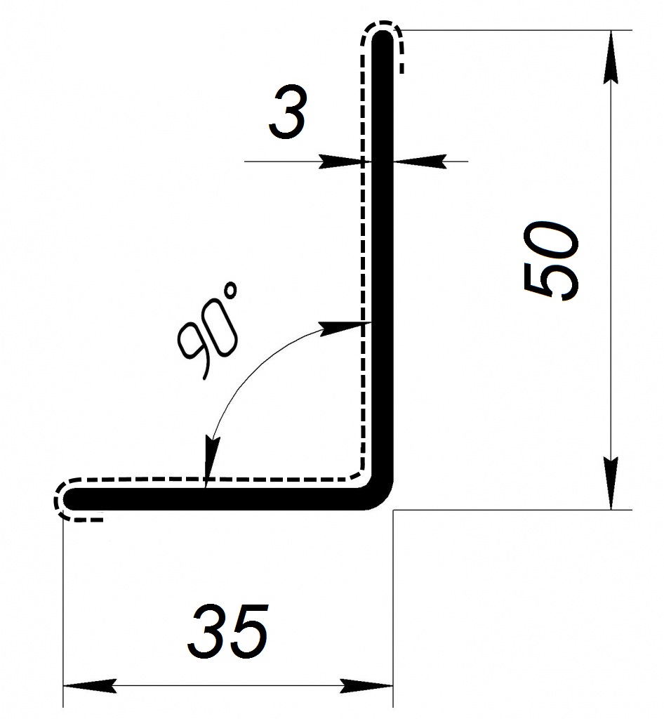 Уголок кашированный 50х35х3 (90 градусов) внутренний угол